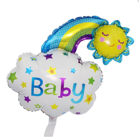Balon din Folie Metalizata, Figurina Soare si Nor, Tema Botez, 60x53 cm, Ambalaj Individual, Pai Inclus, Umflare cu Aer sau Heliu, Albastru