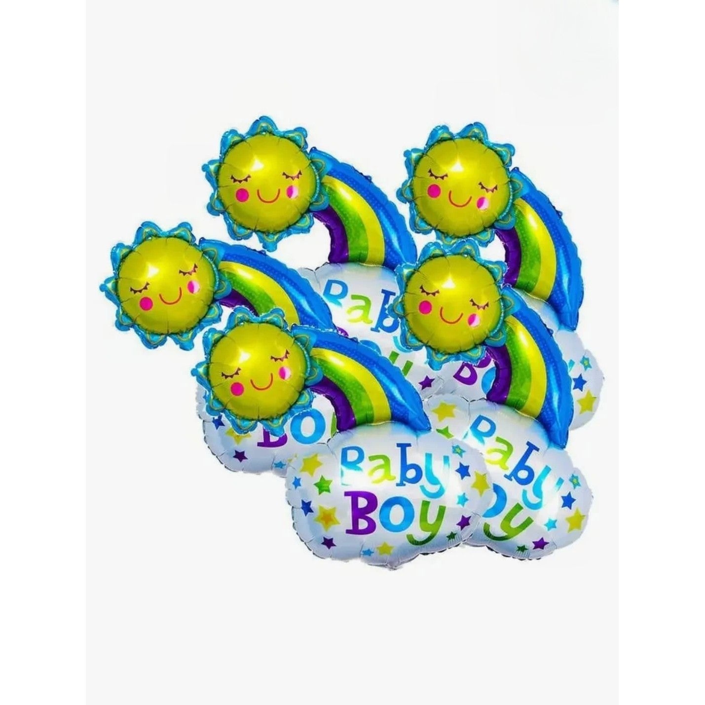 Balon din Folie Metalizata, Figurina Soare si Nor, Tema Botez, 60x53 cm, Ambalaj Individual, Pai Inclus, Umflare cu Aer sau Heliu, Albastru