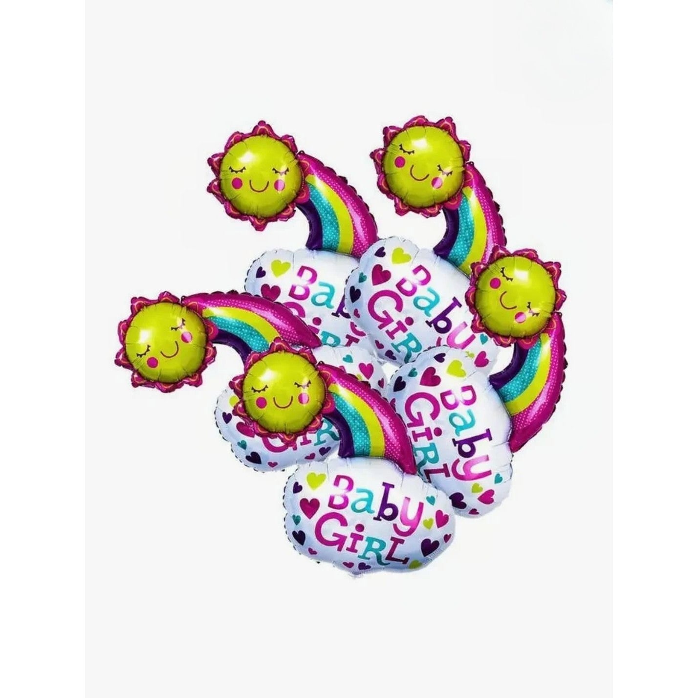 Balon din Folie Metalizata, Figurina Soare si Nor, Tema Botez, 60x53 cm, Ambalaj Individual, Pai Inclus, Umflare cu Aer sau Heliu, Roz