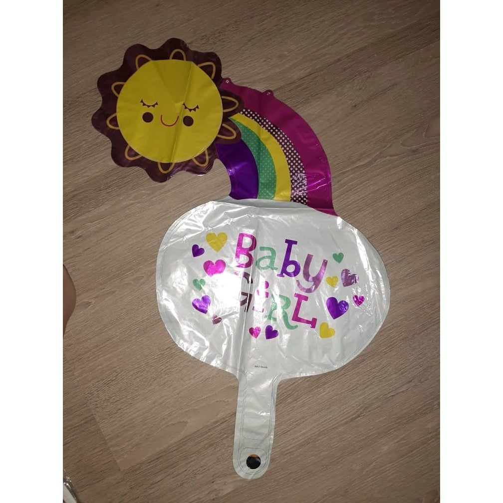 Balon din Folie Metalizata, Figurina Soare si Nor, Tema Botez, 60x53 cm, Ambalaj Individual, Pai Inclus, Umflare cu Aer sau Heliu, Roz