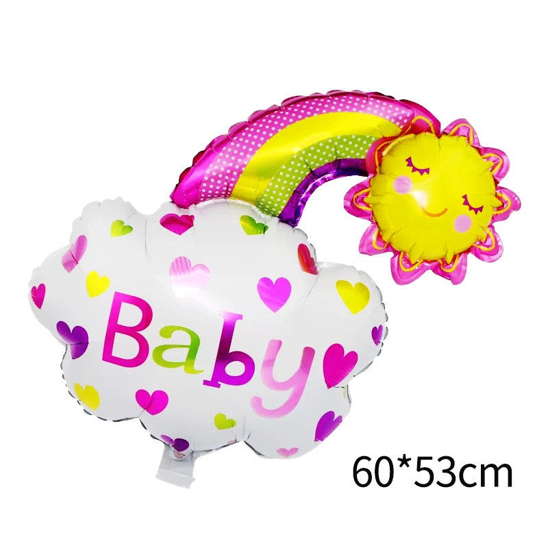 Balon din Folie Metalizata, Figurina Soare si Nor, Tema Botez, 60x53 cm, Ambalaj Individual, Pai Inclus, Umflare cu Aer sau Heliu, Roz
