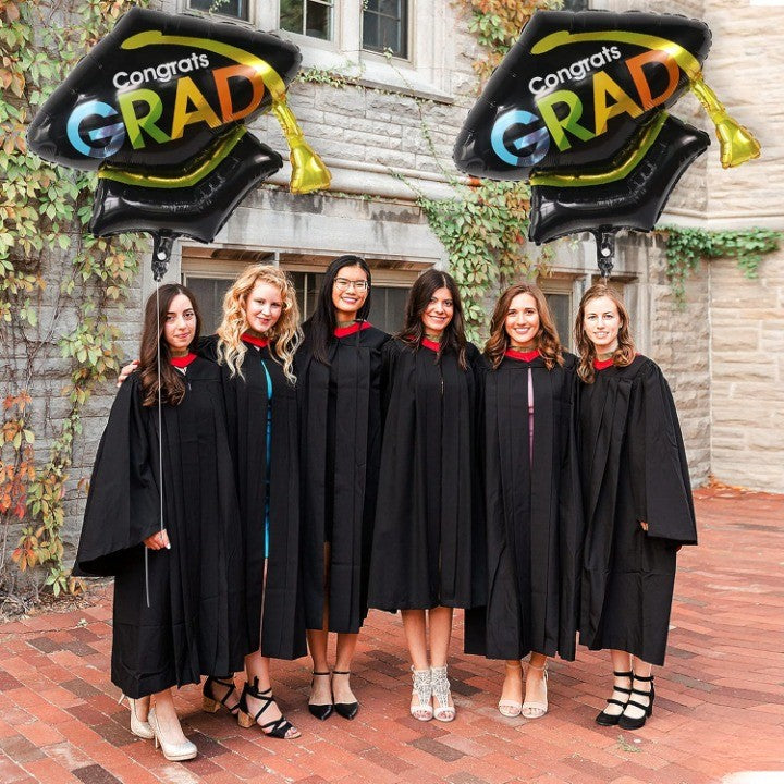 Balon din Folie Metalizata, Figurina, Model Toca Congrats Grad, Tematica Absolvire, 66x66 cm, Ambalaj Individual, Pai Inclus, Umflare cu Aer sau Heliu, Negru
