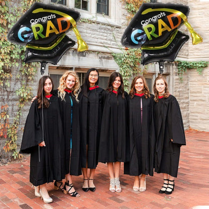 Balon din Folie Metalizata, Figurina, Model Toca Congrats Grad, Tematica Absolvire,  66x66 cm, Ambalaj Individual, Pai Inclus, Umflare cu Aer sau Heliu, Negru