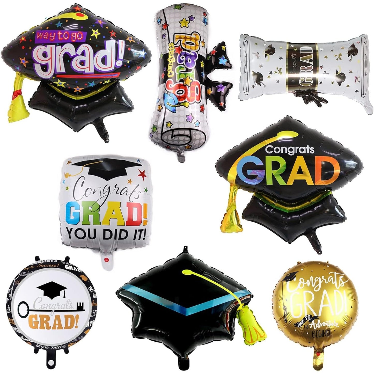 Balon din Folie Metalizata, Figurina, Model Toca Congrats Grad, Tematica Absolvire, 66x66 cm, Ambalaj Individual, Pai Inclus, Umflare cu Aer sau Heliu, Negru