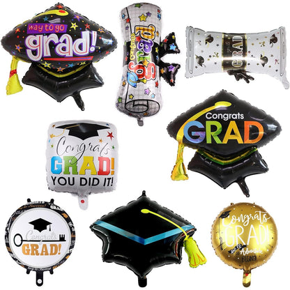 Balon din Folie Metalizata, Figurina, Model Toca Congrats Grad, Tematica Absolvire,  66x66 cm, Ambalaj Individual, Pai Inclus, Umflare cu Aer sau Heliu, Negru