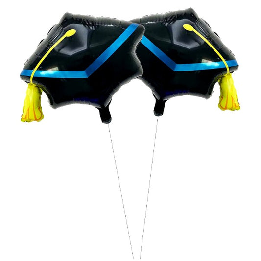 Balon din Folie Metalizata, Figurina, Model Toca Congrats Grad, Tematica Absolvire, 56x70 cm, Ambalaj Individual, Pai Inclus, Umflare cu Aer sau Heliu, Negru-Albastru
