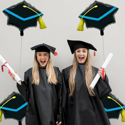 Balon din Folie Metalizata, Figurina, Model Toca Congrats Grad, Tematica Absolvire, 56x70 cm, Ambalaj Individual, Pai Inclus, Umflare cu Aer sau Heliu, Negru-Albastru