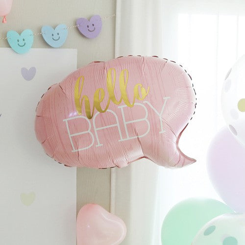 Balon din Folie Metalizata, Figurina Norisor, Tema Hello Baby , 59x50 cm, Ambalaj Individual, Pai Inclus, Umflare cu Aer sau Heliu, Roz