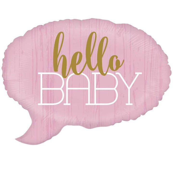 Balon din Folie Metalizata, Figurina Norisor, Tema Hello Baby , 59x50 cm, Ambalaj Individual, Pai Inclus, Umflare cu Aer sau Heliu, Roz