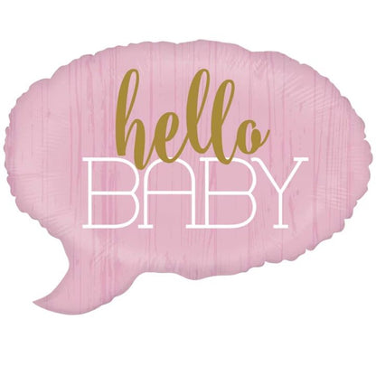 Balon din Folie Metalizata, Figurina Norisor, Tema Hello Baby , 59x50 cm, Ambalaj Individual, Pai Inclus, Umflare cu Aer sau Heliu, Roz