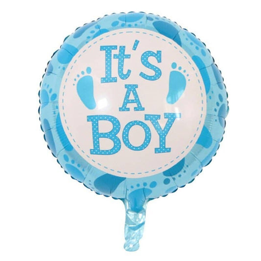 Balon din Folie Metalizata, Figurina Rotunda, Model It's a Boy, Tema Gender Reveal, 45 cm, Ambalaj Individual, Pai Inclus, Umflare cu Aer sau Heliu, Albastru