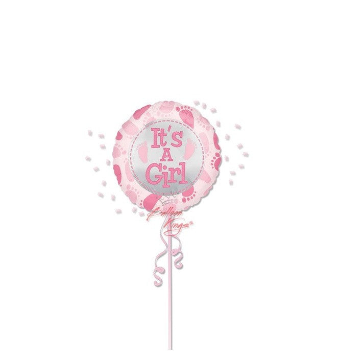 Balon din Folie Metalizata, Figurina Rotunda, Model It's a Girl, Tema Gender Reveal, 45 cm, Ambalaj Individual, Pai Inclus, Umflare cu Aer sau Heliu, Roz