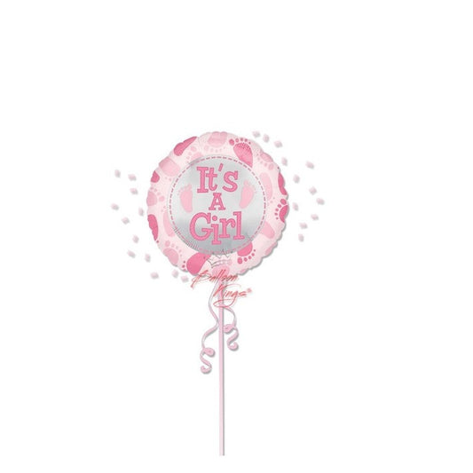 Balon din Folie Metalizata, Figurina Rotunda, Model It's a Girl, Tema Gender Reveal, 45 cm, Ambalaj Individual, Pai Inclus, Umflare cu Aer sau Heliu, Roz