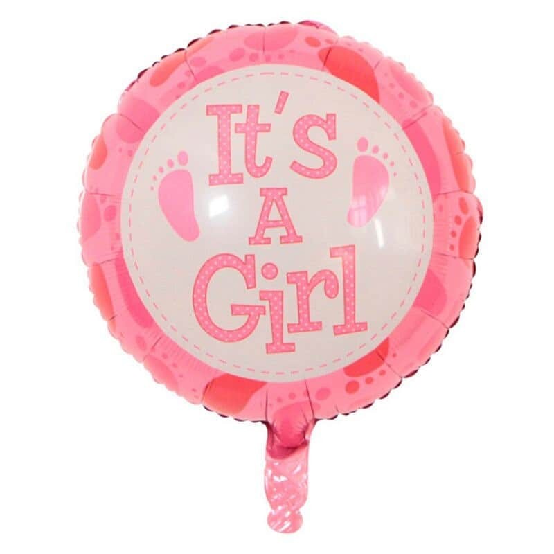 Balon din Folie Metalizata, Figurina Rotunda, Model It's a Girl, Tema Gender Reveal, 45 cm, Ambalaj Individual, Pai Inclus, Umflare cu Aer sau Heliu, Roz