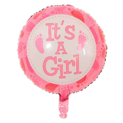 Balon din Folie Metalizata, Figurina Rotunda, Model It's a Girl, Tema Gender Reveal, 45 cm, Ambalaj Individual, Pai Inclus, Umflare cu Aer sau Heliu, Roz