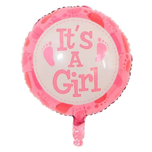 Balon din Folie Metalizata, Figurina Rotunda, Model It's a Girl, Tema Gender Reveal, 45 cm, Ambalaj Individual, Pai Inclus, Umflare cu Aer sau Heliu, Roz