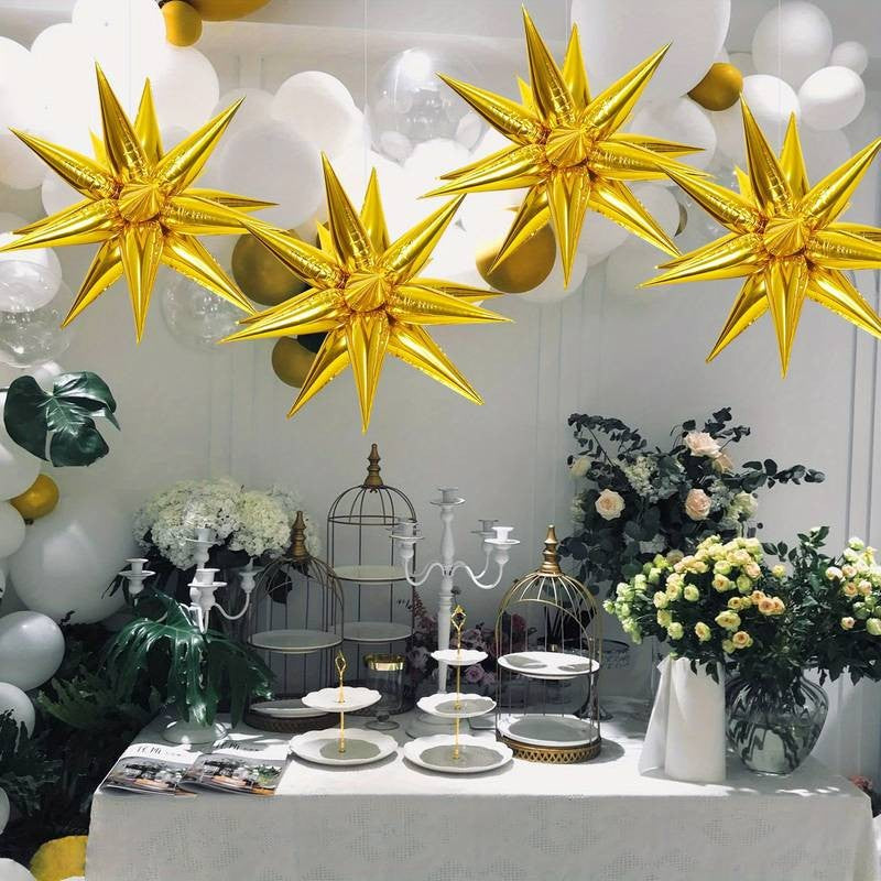 Balon din Folie Metalizata, Figurina Stea 3D, 66 cm, Ambalaj Individual, Pai inclus, Umflare cu Aer sau Heliu, Auriu