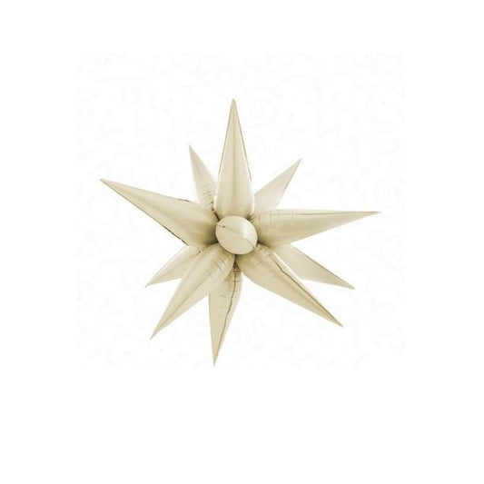 Balon din Folie Metalizata, Figurina Stea 3D, 66 cm, Ambalaj Individual, Pai inclus, Umflare cu Aer sau Heliu, Crem