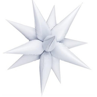 Balon din Folie Metalizata, Figurina Stea 3D, 66 cm, Ambalaj Individual, Pai inclus, Umflare cu Aer sau Heliu, Alb