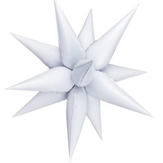 Balon din Folie Metalizata, Figurina Stea 3D, 66 cm, Ambalaj Individual, Pai inclus, Umflare cu Aer sau Heliu, Alb
