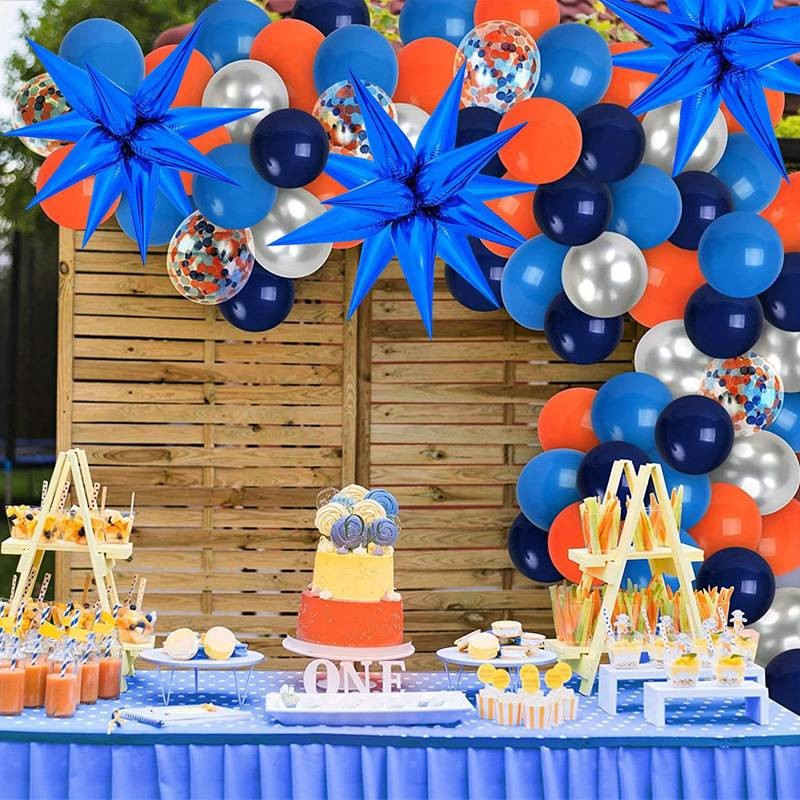 Balon din Folie Metalizata, Figurina Stea 3D, 66 cm, Ambalaj Individual, Pai inclus, Umflare cu Aer sau Heliu, Albastru
