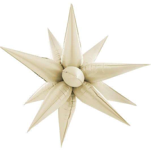 Balon din Folie Metalizata, Figurina Stea 3D, 66 cm, Ambalaj Individual, Pai inclus, Umflare cu Aer sau Heliu, Crem