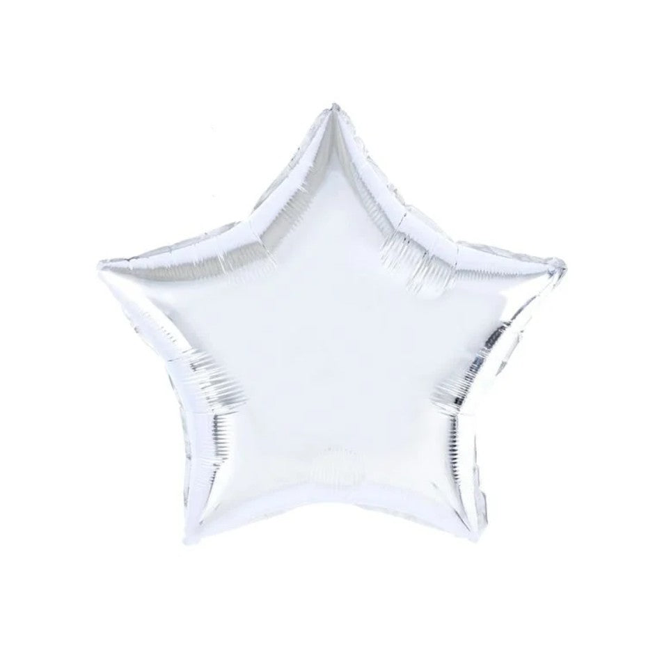 Balon din Folie Metalizata, Figurina Stea, Model Simplu, Tematica Aniversare, 40 cm, Ambalaj Individual, Pai Inclus, Umflare cu Aer sau Heliu, Argintiu
