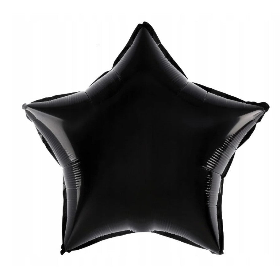 Balon din Folie Metalizata, Figurina Stea, Model Simplu, Tematica Aniversare, 40 cm, Ambalaj Individual, Pai Inclus, Umflare cu Aer sau Heliu, Negru