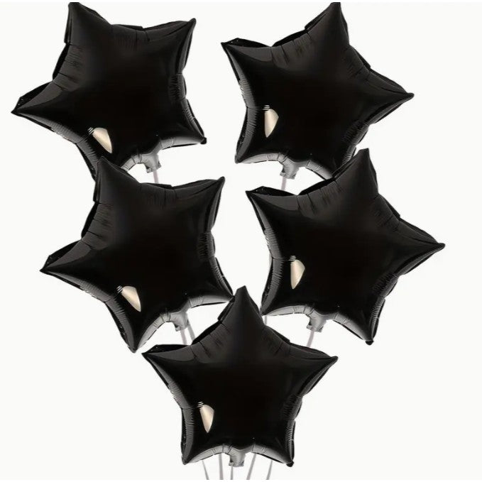 Balon din Folie Metalizata, Figurina Stea, Model Simplu, Tematica Aniversare, 40 cm, Ambalaj Individual, Pai Inclus, Umflare cu Aer sau Heliu, Negru