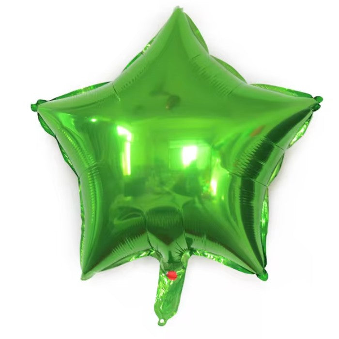 Balon din Folie Metalizata, Figurina Stea, Model Simplu, Tematica Aniversare, 40 cm, Ambalaj Individual, Pai Inclus, Umflare cu Aer sau Heliu, Verde