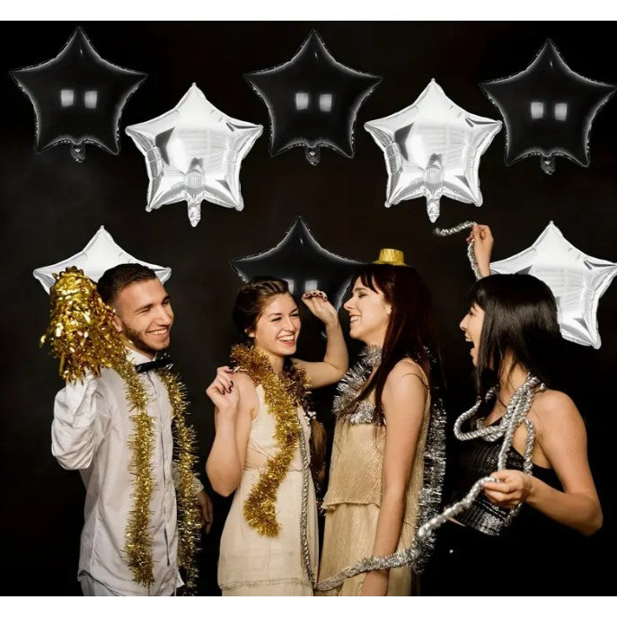 Balon din Folie Metalizata, Figurina Stea, Model Simplu, Tematica Aniversare, 40 cm, Ambalaj Individual, Pai Inclus, Umflare cu Aer sau Heliu, Argintiu