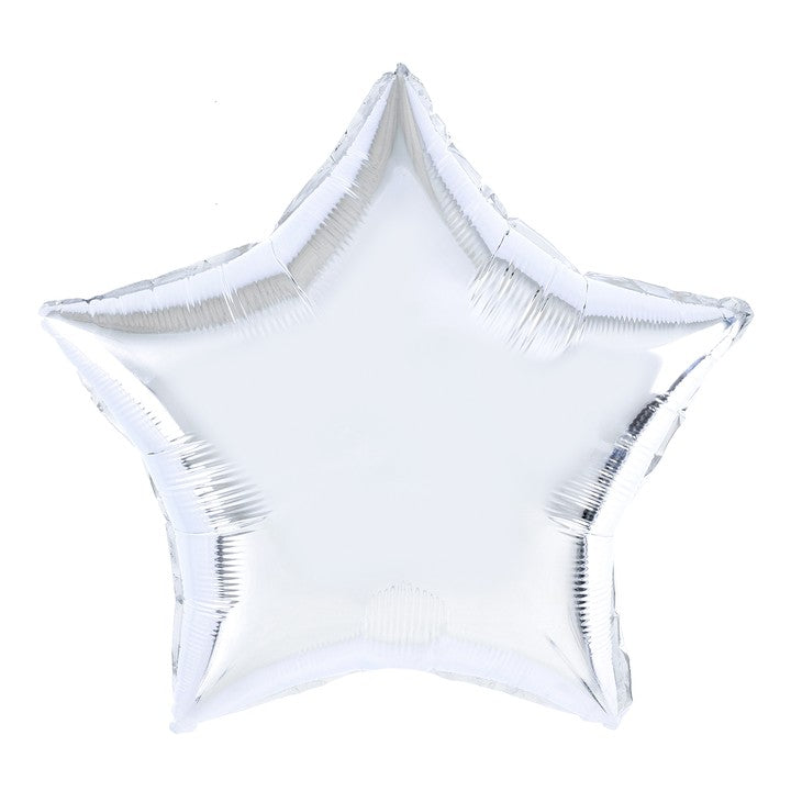 Balon din Folie Metalizata, Figurina Stea, Model Simplu, Tematica Aniversare, 40 cm, Ambalaj Individual, Pai Inclus, Umflare cu Aer sau Heliu, Argintiu