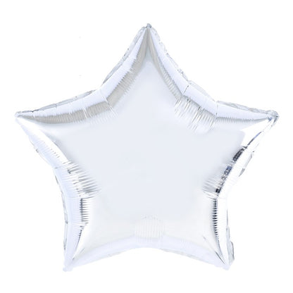 Balon din Folie Metalizata, Figurina Stea, Model Simplu, Tematica Aniversare, 40 cm, Ambalaj Individual, Pai Inclus, Umflare cu Aer sau Heliu, Argintiu
