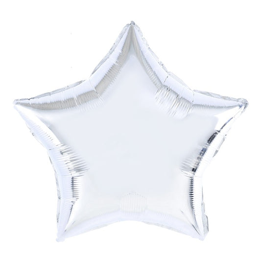 Balon din Folie Metalizata, Figurina Stea, Model Simplu, Tematica Aniversare, 40 cm, Ambalaj Individual, Pai Inclus, Umflare cu Aer sau Heliu, Argintiu