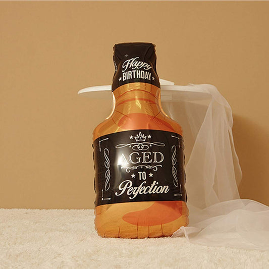 Balon din Folie Metalizata, Figurina Sticla de Whisky, Tema Aniversare, 90x45 cm, Ambalaj Individual, Pai Inclus, Umflare cu Aer sau Heliu, Maro
