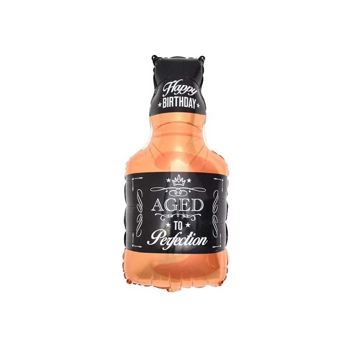 Balon din Folie Metalizata, Figurina Sticla de Whisky, Tema Aniversare, 90x45 cm, Ambalaj Individual, Pai Inclus, Umflare cu Aer sau Heliu, Maro