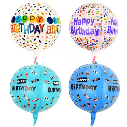 Balon din Folie Metalizata, Figurine 4D, Model Happy Birthday, Tematica Aniversara Bombonele, 63x24 cm, Ambalaj Individual, Pai Inclus, Umflare cu Aer sau Heliu, Blue