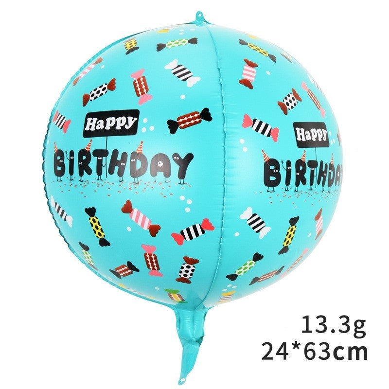Balon din Folie Metalizata, Figurine 4D, Model Happy Birthday, Tematica Aniversara Bombonele, 63x24 cm, Ambalaj Individual, Pai Inclus, Umflare cu Aer sau Heliu, Blue