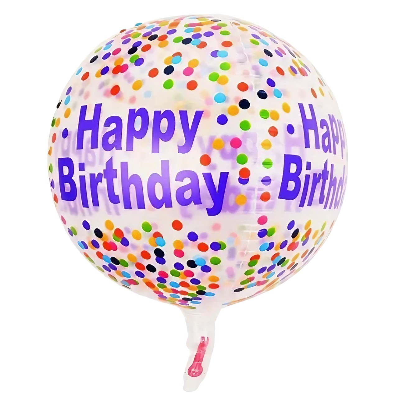 Balon din Folie Metalizata, Figurine 4D, Model Happy Birthday, Tematica Aniversara Bombonele, 63x24 cm, Ambalaj Individual, Pai Inclus, Umflare cu Aer sau Heliu, Mov-Multicolor