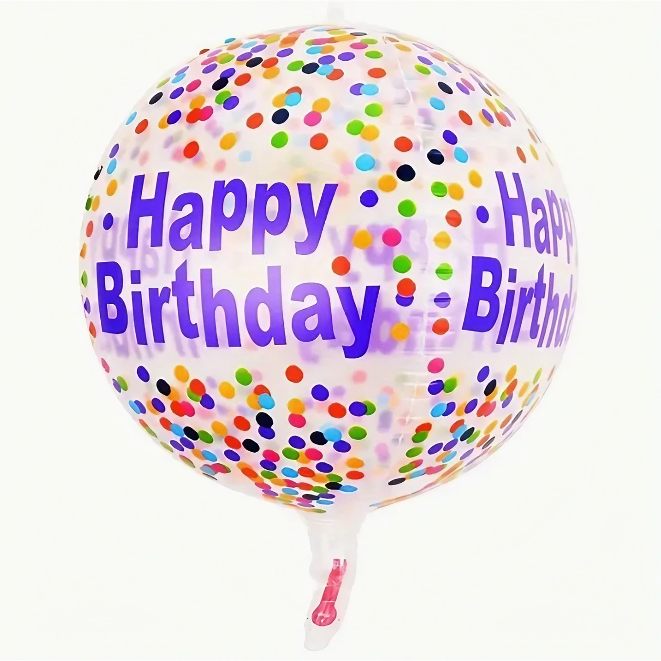 Balon din Folie Metalizata, Figurine 4D, Model Happy Birthday, Tematica Aniversara Bombonele, 63x24 cm, Ambalaj Individual, Pai Inclus, Umflare cu Aer sau Heliu, Mov-Multicolor