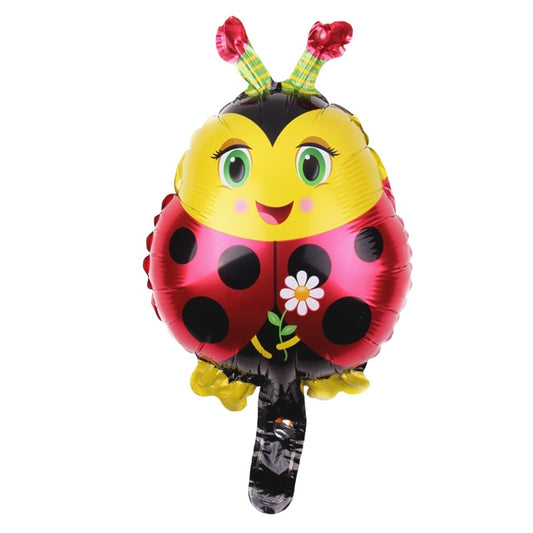 Balon din Folie Metalizata, Figurina Buburuza, Tema Animalute, 30 cm, Ambalaj Individual, Pai Inclus, Umflare cu Aer sau Heliu, Albastru