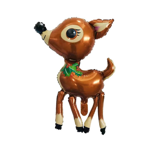 Balon din Folie Metalizata, Figurina Caprioara, Tema Animalute, 75-80 cm, Ambalaj Individual, Pai Inclus, Umflare cu Aer sau Heliu, Maro