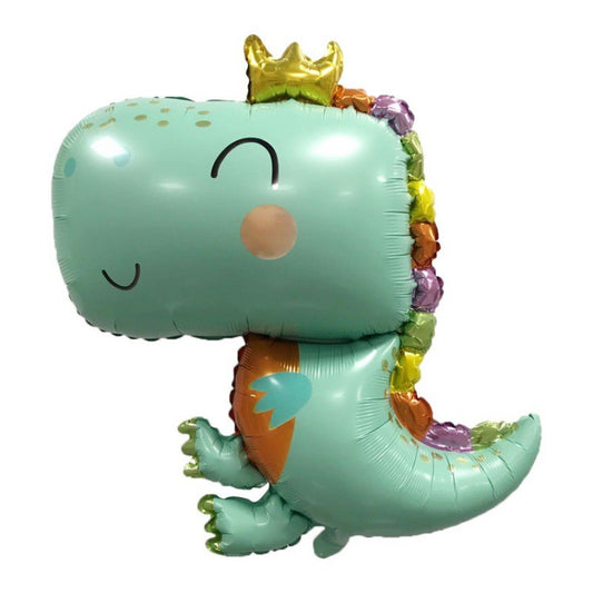 Balon din Folie Metalizata, Figurina Dinozaur, Tema Animalute, 75-80 cm, Ambalaj Individual, Pai Inclus, Umflare cu Aer sau Heliu, Verde