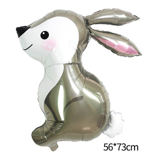 Balon din Folie Metalizata, Ambalaj Individual, Pai Inclus, Model Iepure, Tema Animalute, 56x73 cm, Umflare cu Aer sau Heliu, Gri