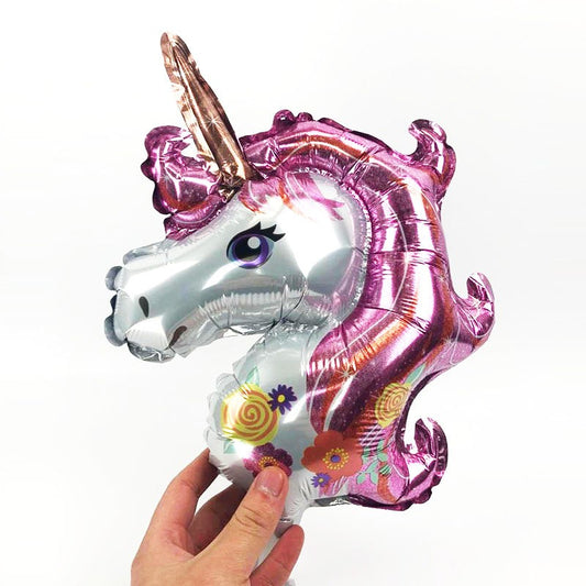 Balon din Folie Metalizata, Figurina Unicorn, Tema Animalute, 30 cm, Ambalaj Individual, Pai Inclus, Umflare cu Aer sau Heliu, Roz