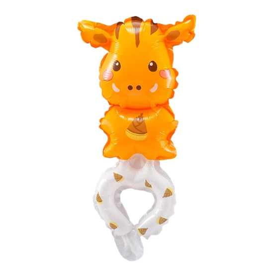 Balon din Folie Metalizata, Figurine Animalute, Tip Bratara, Model Girafa, 13 x 35 cm, Ambalaj Individual, Pai Inclus, Umflare cu Aer sau Heliu, Maro