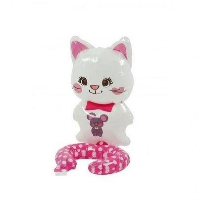 Balon din Folie Metalizata, Figurine Animalute, Tip Bratara, Model Pisica, 13 x 35 cm, Ambalaj Individual, Pai Inclus, Umflare cu Aer sau Heliu, Alb