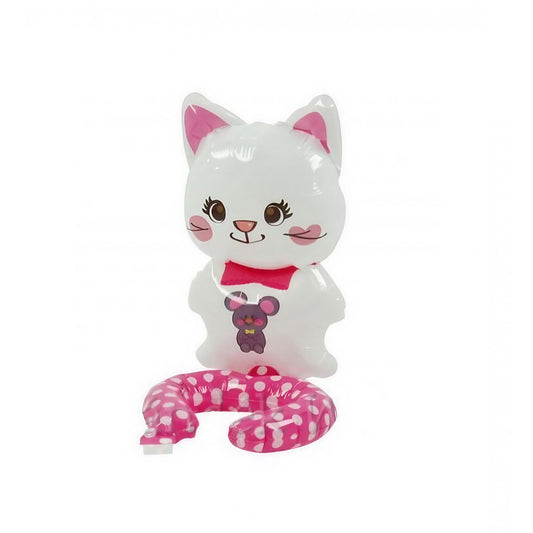 Balon din Folie Metalizata, Figurine Animalute, Tip Bratara, Model Pisica, 13 x 35 cm, Ambalaj Individual, Pai Inclus, Umflare cu Aer sau Heliu, Alb
