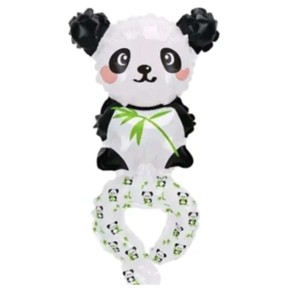 Balon din Folie Metalizata, Figurine Animalute, Tip Bratara, Model Panda, 13 x 35 cm, Ambalaj Individual, Pai Inclus, Umflare cu Aer sau Heliu, Alb/Negru
