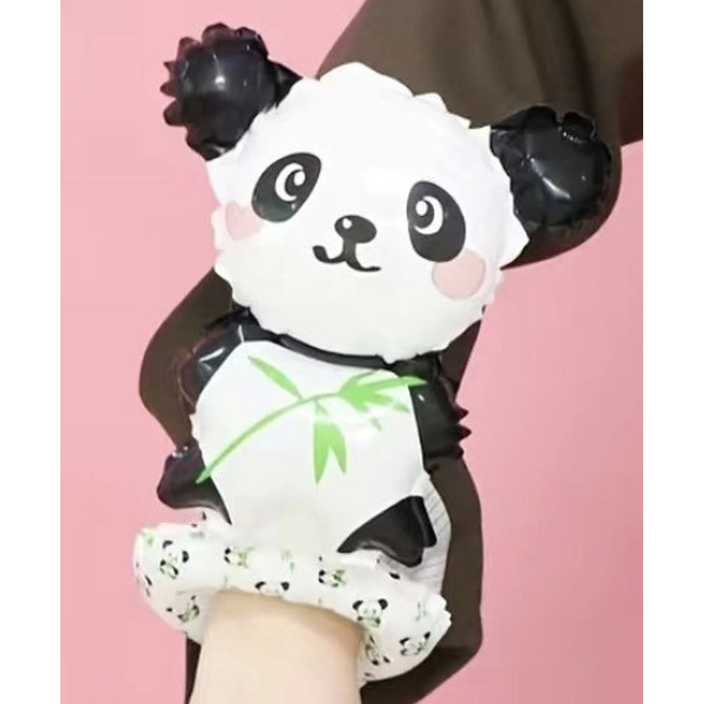 Balon din Folie Metalizata, Figurine Animalute, Tip Bratara, Model Panda, 13 x 35 cm, Ambalaj Individual, Pai Inclus, Umflare cu Aer sau Heliu, Alb/Negru